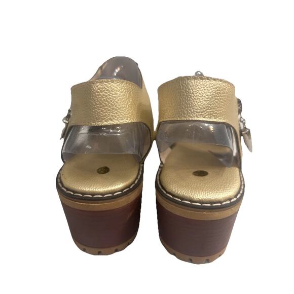 Chic Sandals Gold Chucky Sole Heels Zip Comfy Shoes Sling Back Woman's Sz 8.5 - Picture 6 of 12